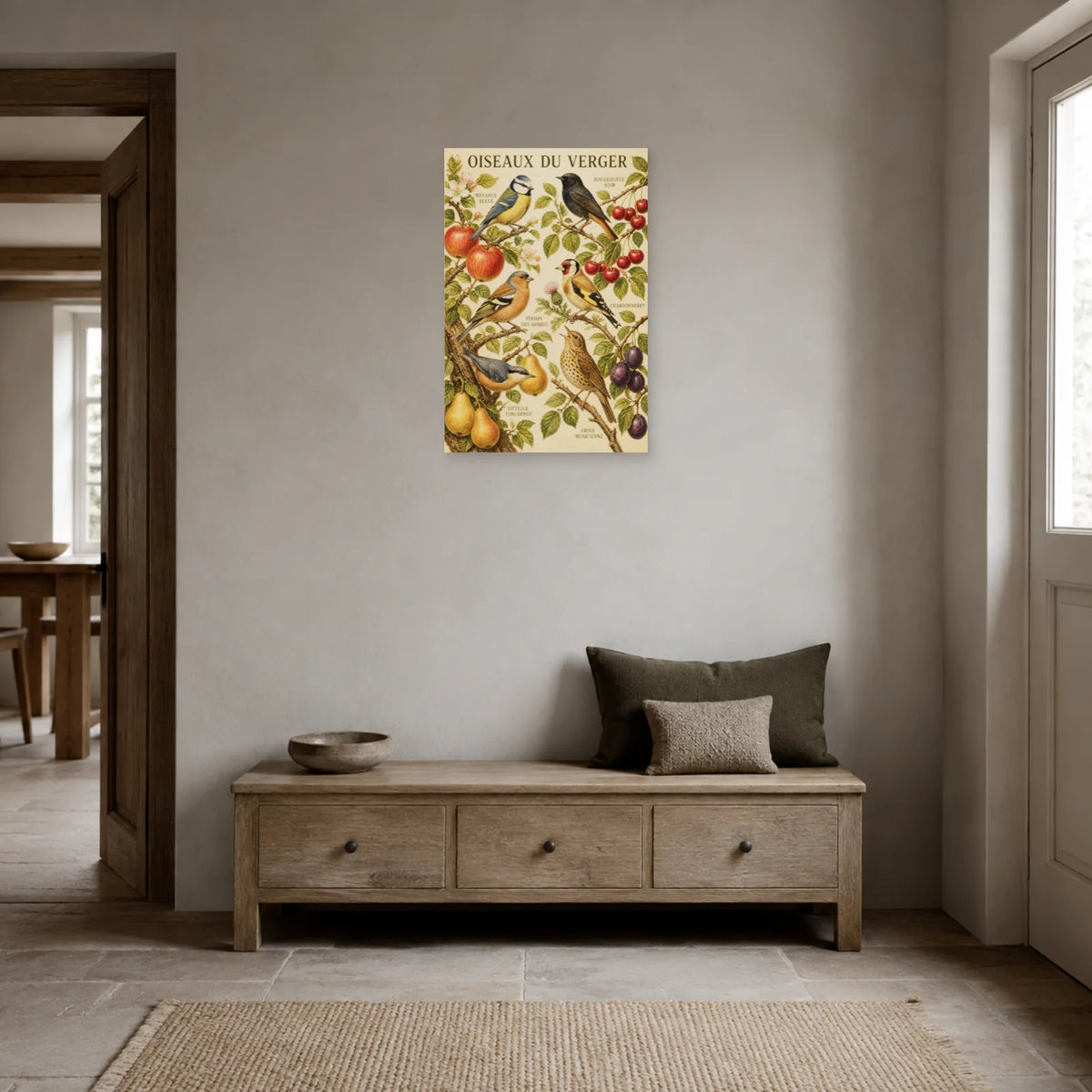 Affiche Oiseaux du verger - Style vintage dans une entrée ou un couloir - Art Virtuoso
