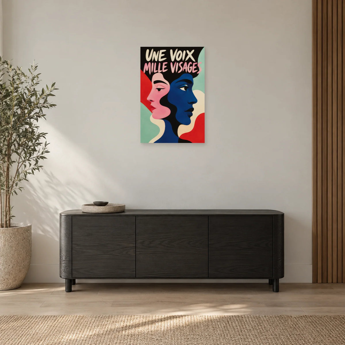 Affiche visage abstrait – Une voix, mille visages dans une entrée ou un couloir - Art Virtuoso