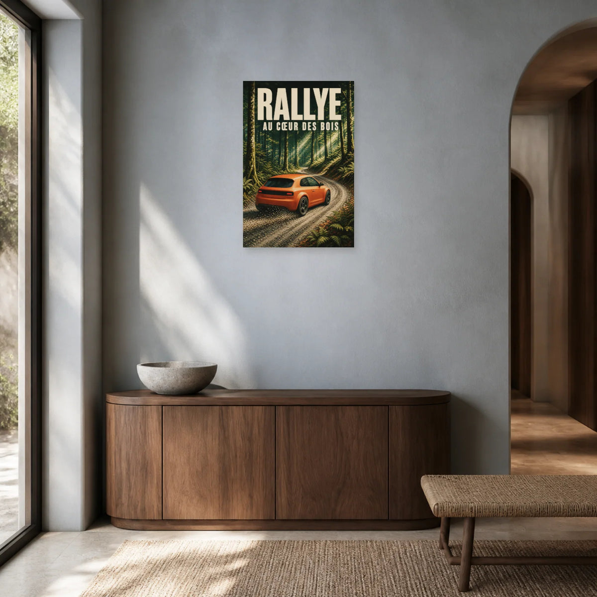 Affiche Rallye – Au cœur des bois dans une entrée ou un couloir - Art Virtuoso