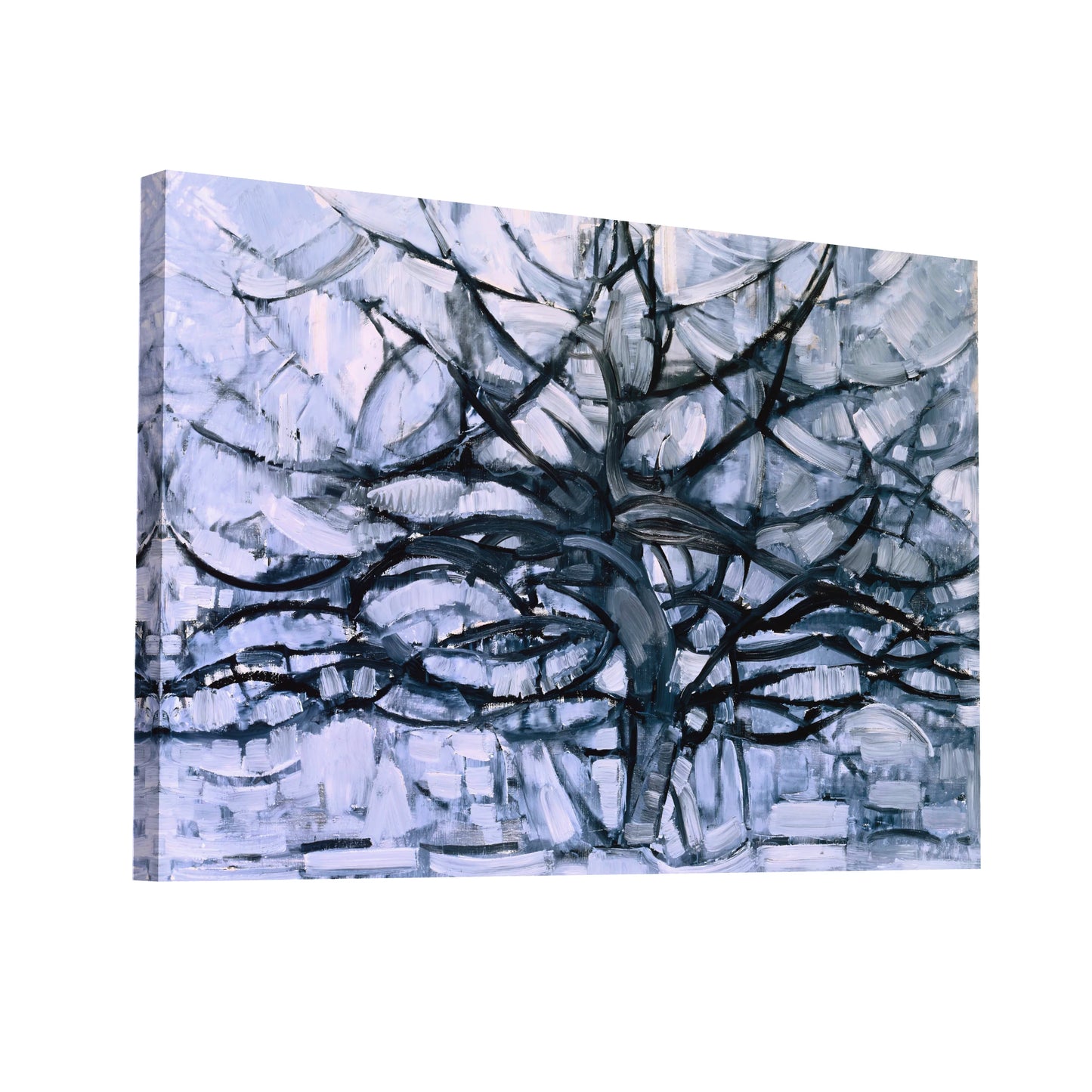 Product Hero 3D WebP Arbre argenté – Arbre gris Mondrian : énergie cubiste en gris bleuté - Art Virtuoso