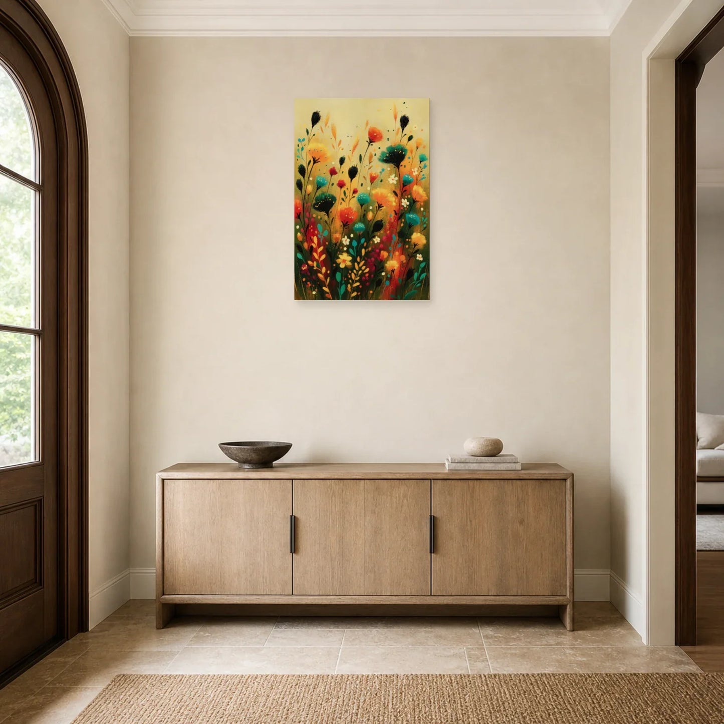 Cadre Bohème Fleurs Séchées dans une entree ou un couloir - Art Virtuoso