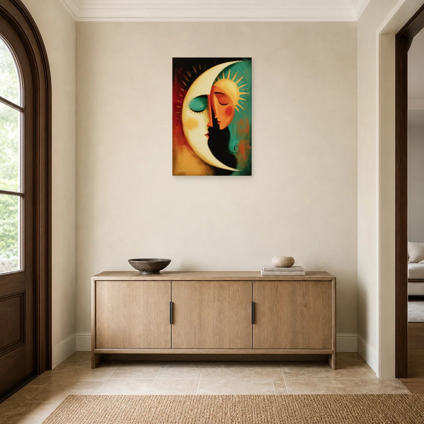 Cadre Bohème Lune Soleil dans une entree ou un couloir - Art Virtuoso