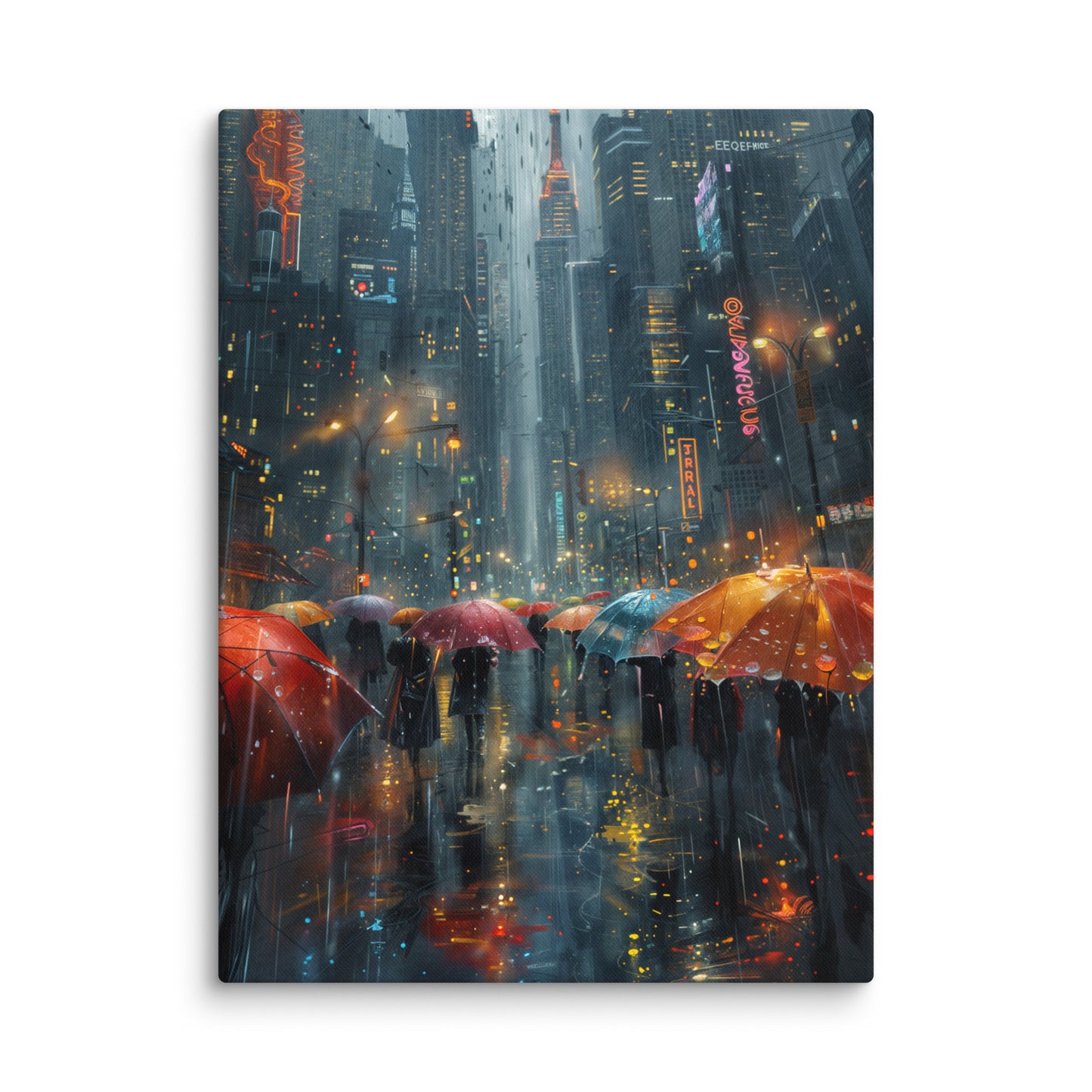 Tableau Promenade sous la Pluie - Ville Lumineuse Art Virtuoso L