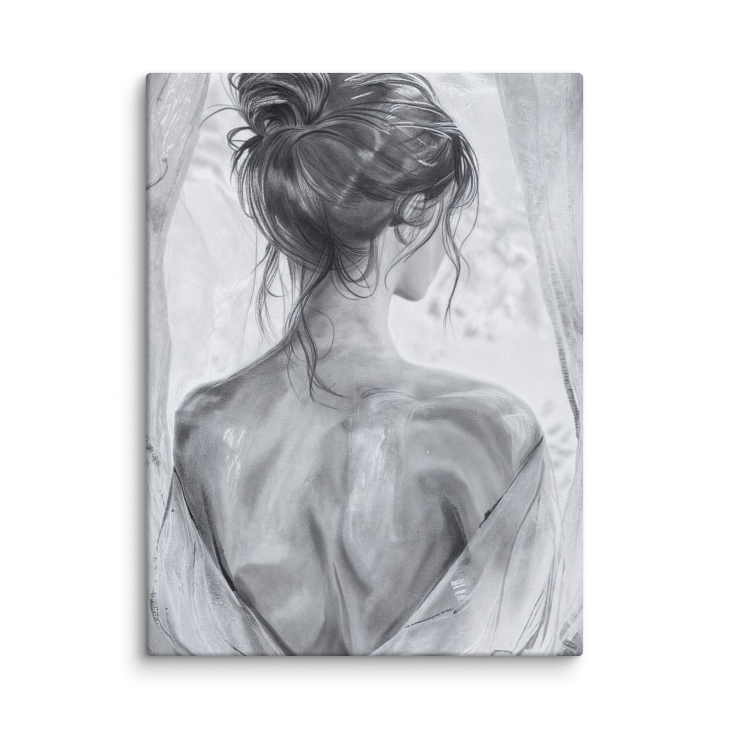 Tableau Femme de Dos Noir et Blanc - Élégance Éthérée Art Virtuoso L