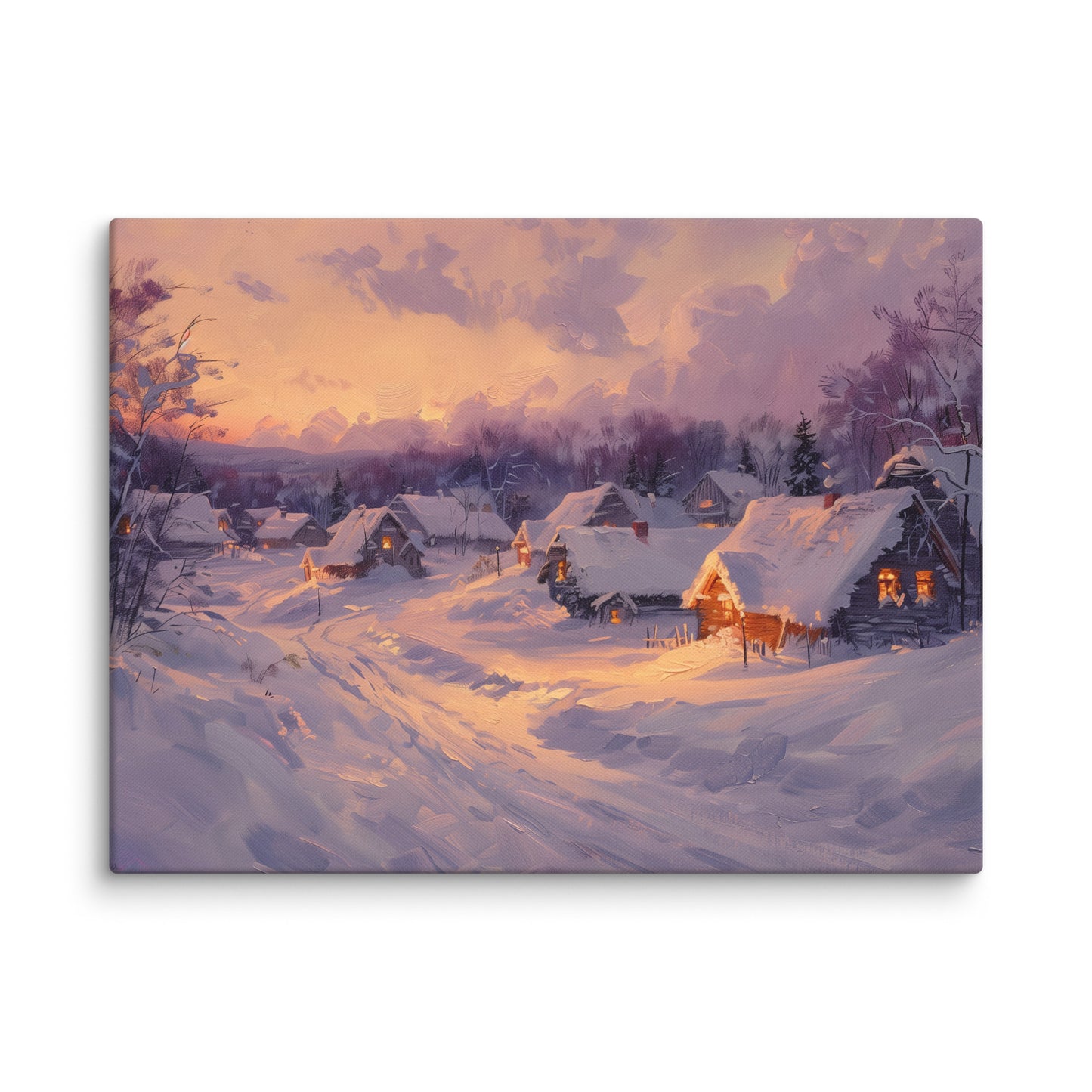 Tableau Neige - Village Enneigé au Crépuscule Affiches, reproductions et œuvres graphiques Art Virtuoso L