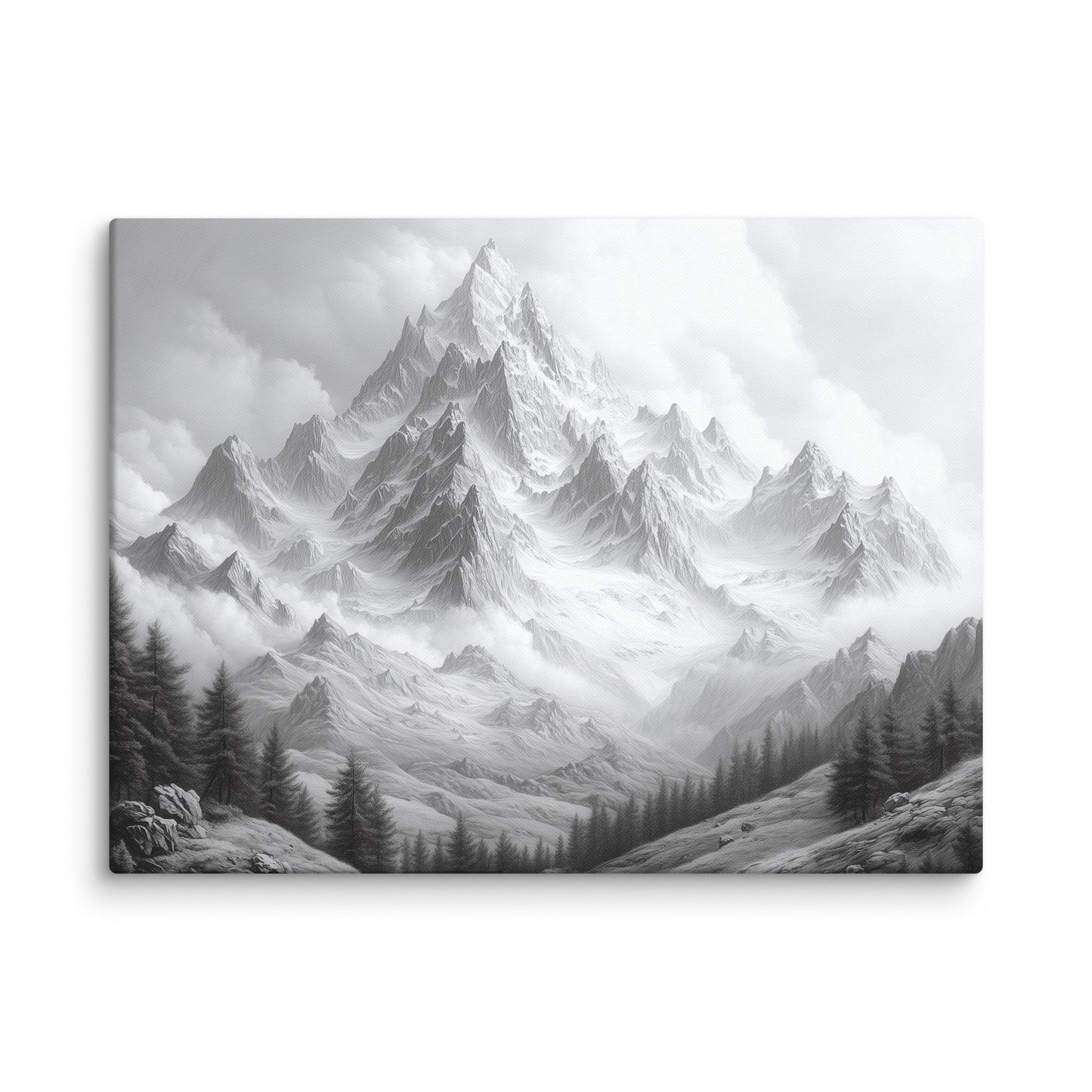 Toile Montagne - Dessin en Noir et Blanc Affiches, reproductions et œuvres graphiques Art Virtuoso L