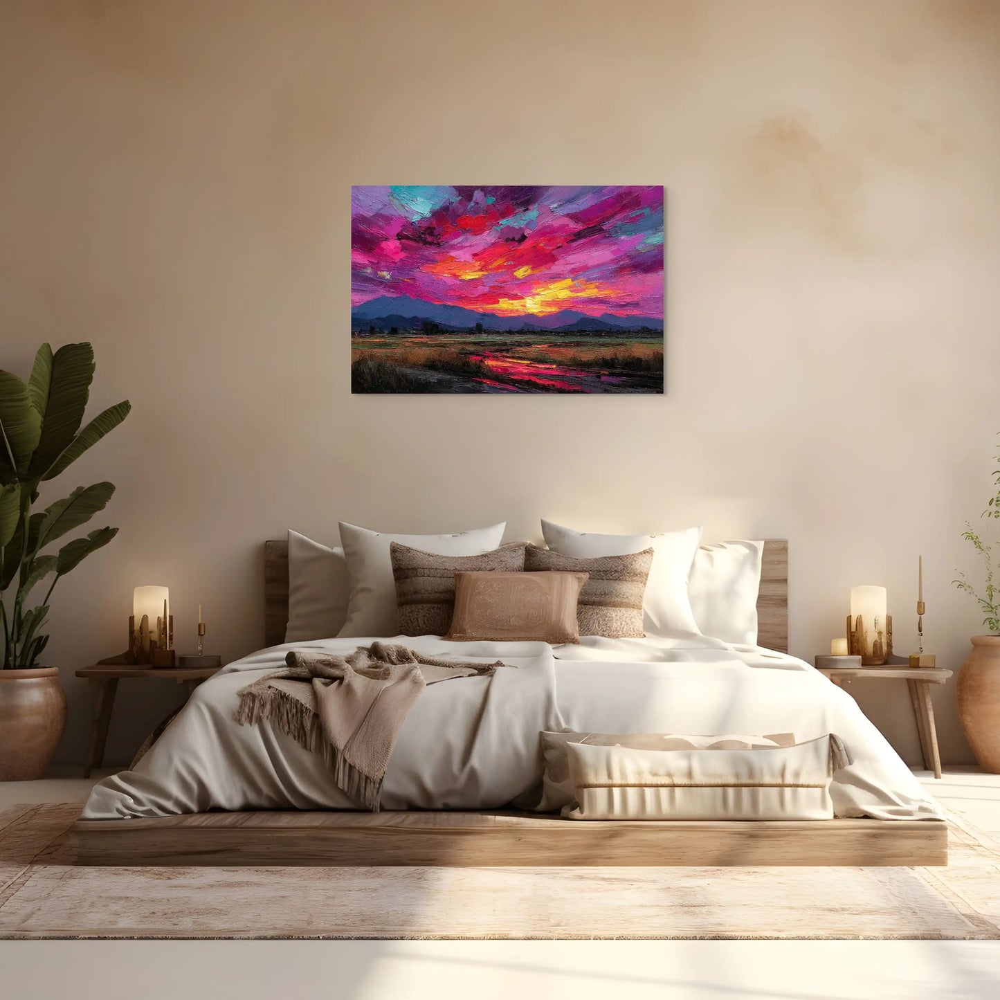 Coucher de Soleil - Tableau Impressionniste Pourpre