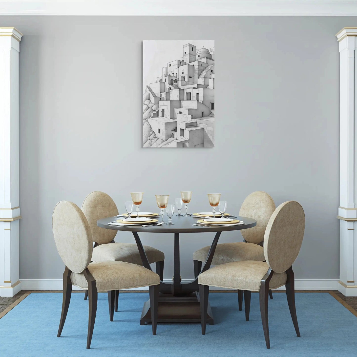 Tableau Dessin - Ville Simple Affiches, reproductions et œuvres graphiques Art Virtuoso