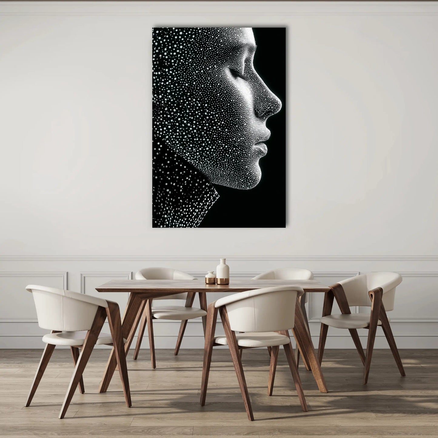 Tableau Dessin Visage Abstrait Noir et Blanc - Constellation Humaine