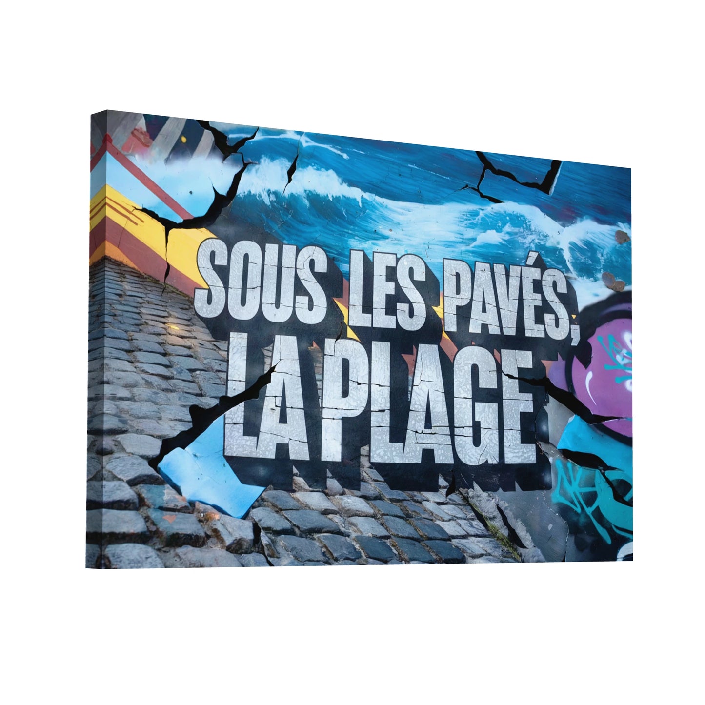 Product Hero 3D WebP Toile Graffiti Couleur - Sous les Pavés, la Plage - Art Virtuoso
