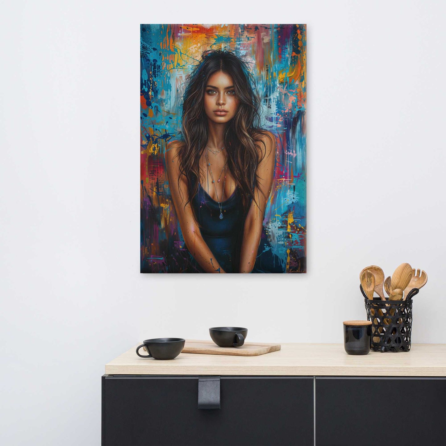 Tableau Peinture Femme Sensuelle sur fond Abstrait Art Virtuoso
