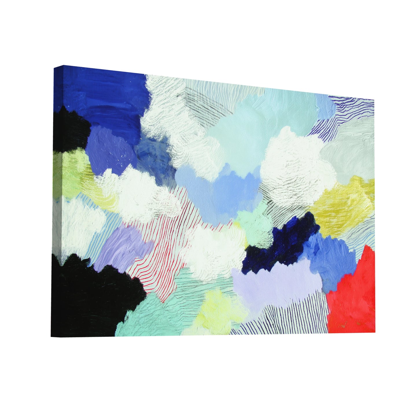 Product Hero 3D WebP Toile Nuée boréale abstraite – pastel irisé et rainures cobalt - Art Virtuoso