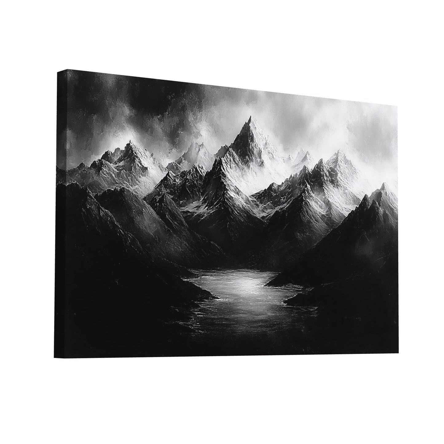 Product Hero 3D WebP Oeuvre Noir et Blanc - Sérénité Alpine - Art Virtuoso