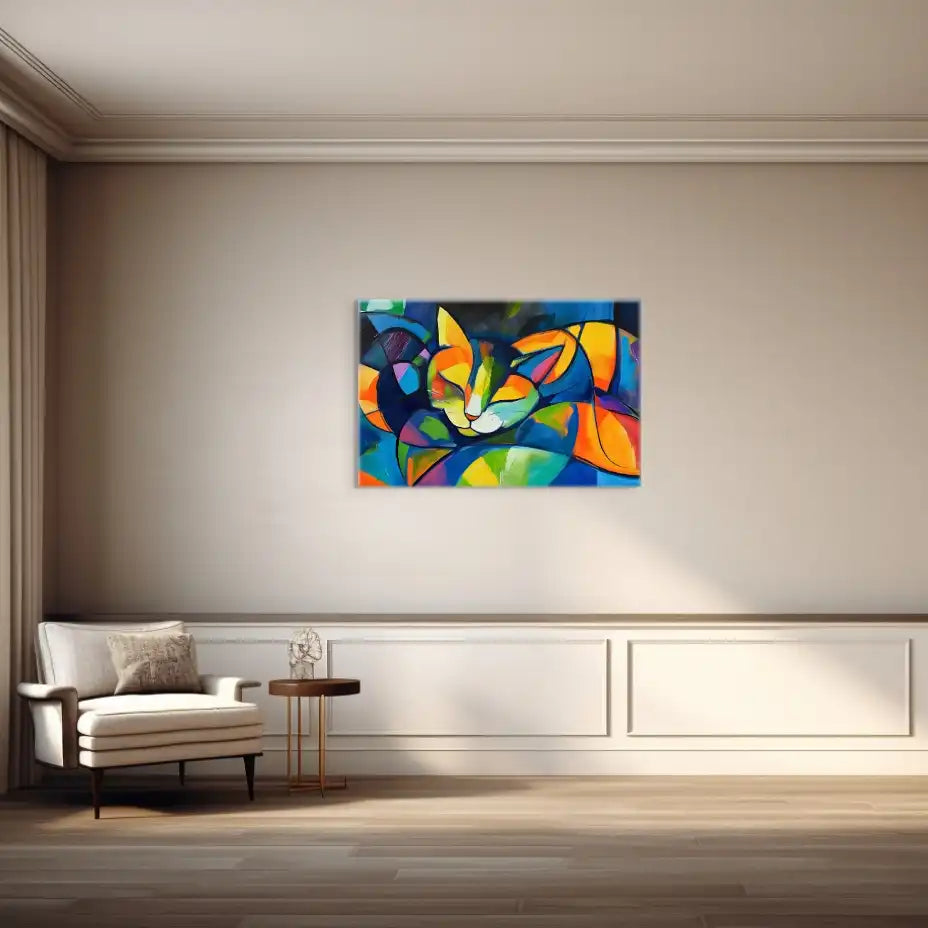 Peinture Abstraite Chat - Fusion Colorée Cubiste Affiches, reproductions et œuvres graphiques Art Virtuoso