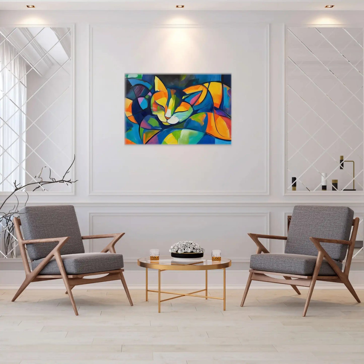 Peinture Abstraite Chat - Fusion Colorée Cubiste Affiches, reproductions et œuvres graphiques Art Virtuoso