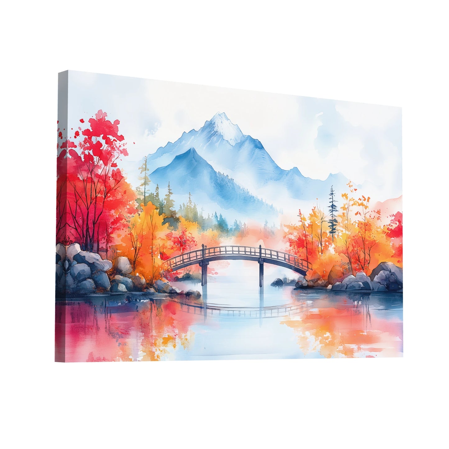 Product Hero 3D WebP Peinture Aquarelle Paysage Japonais - Pont vers Kanegashima - Art Virtuoso