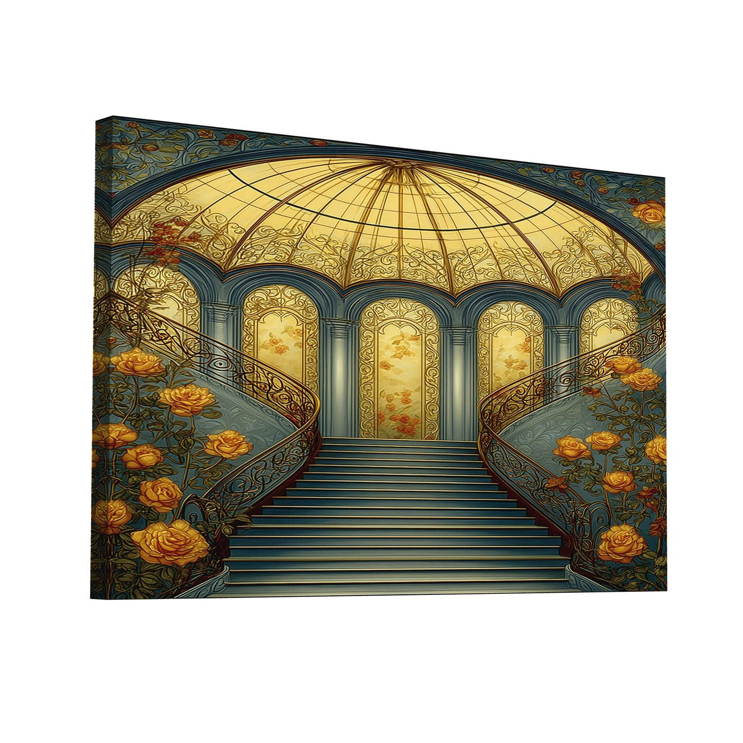 Product Hero 3D WebP Peinture Atrium Belle époque — escalier aux roses - Art Virtuoso
