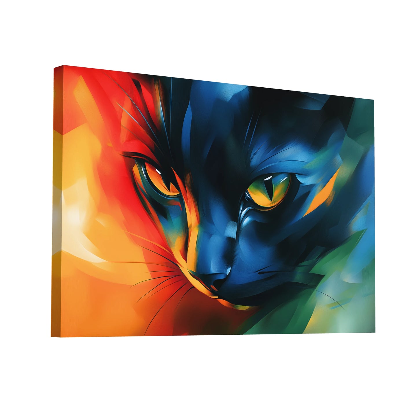Product Hero 3D WebP Peinture Chat Visage - Dualité Chromatique - Art Virtuoso