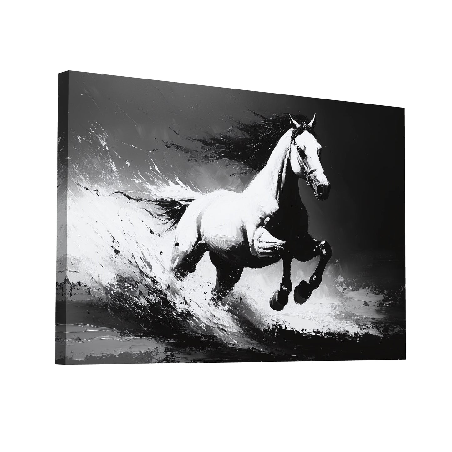 Product Hero 3D WebP Peinture Cheval Noir et Blanc - Art Virtuoso