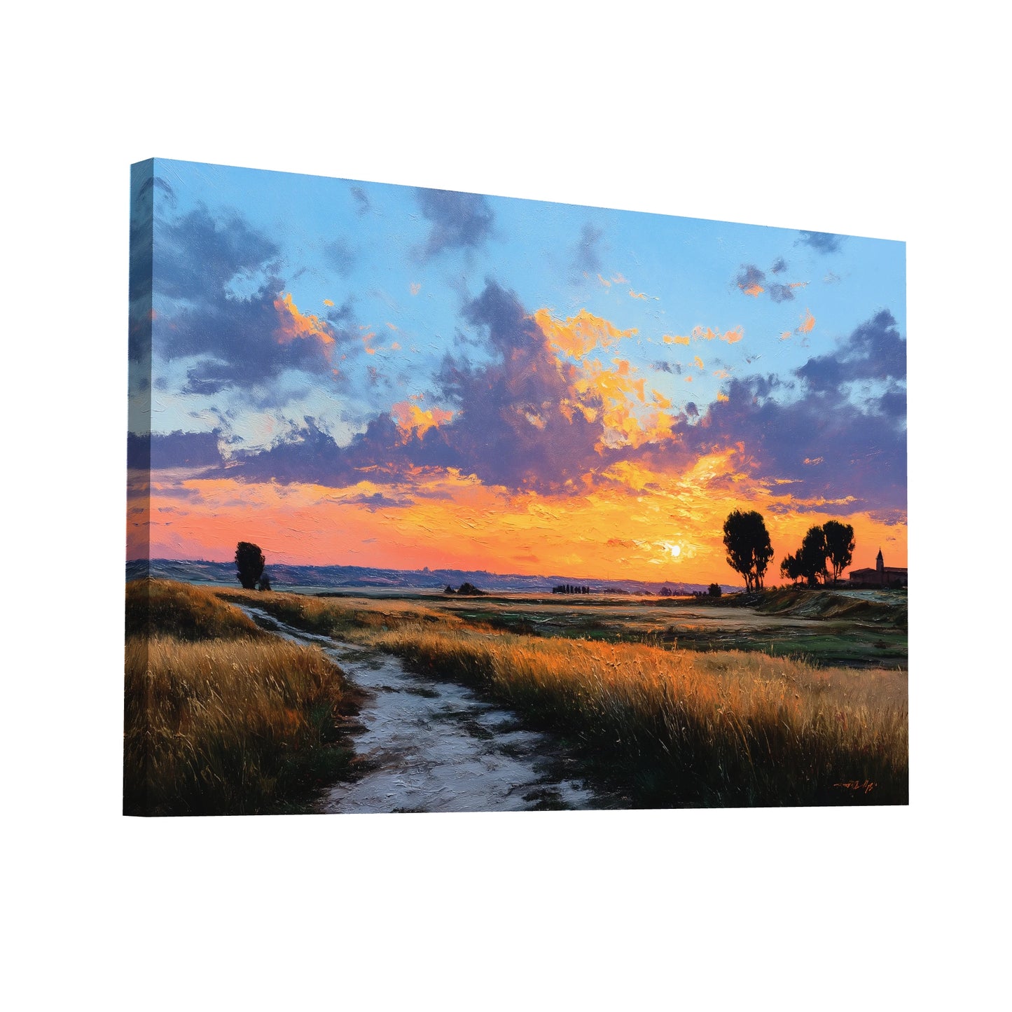 Product Hero 3D WebP Peinture Coucher de Soleil Simple : Sérénité Champêtre - Art Virtuoso