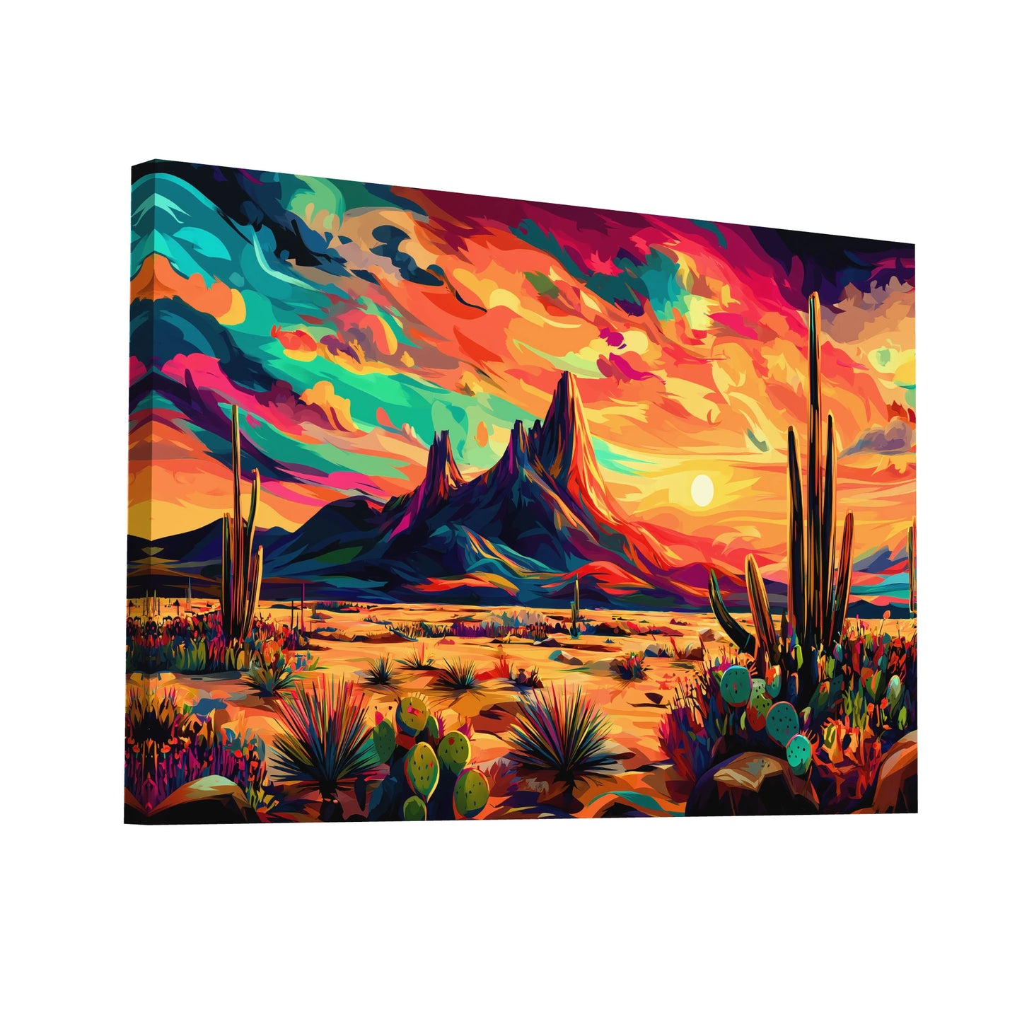 Product Hero 3D WebP Peinture du Désert Mexicain - Paysage Aride et Ciel Incandescent - Art Virtuoso