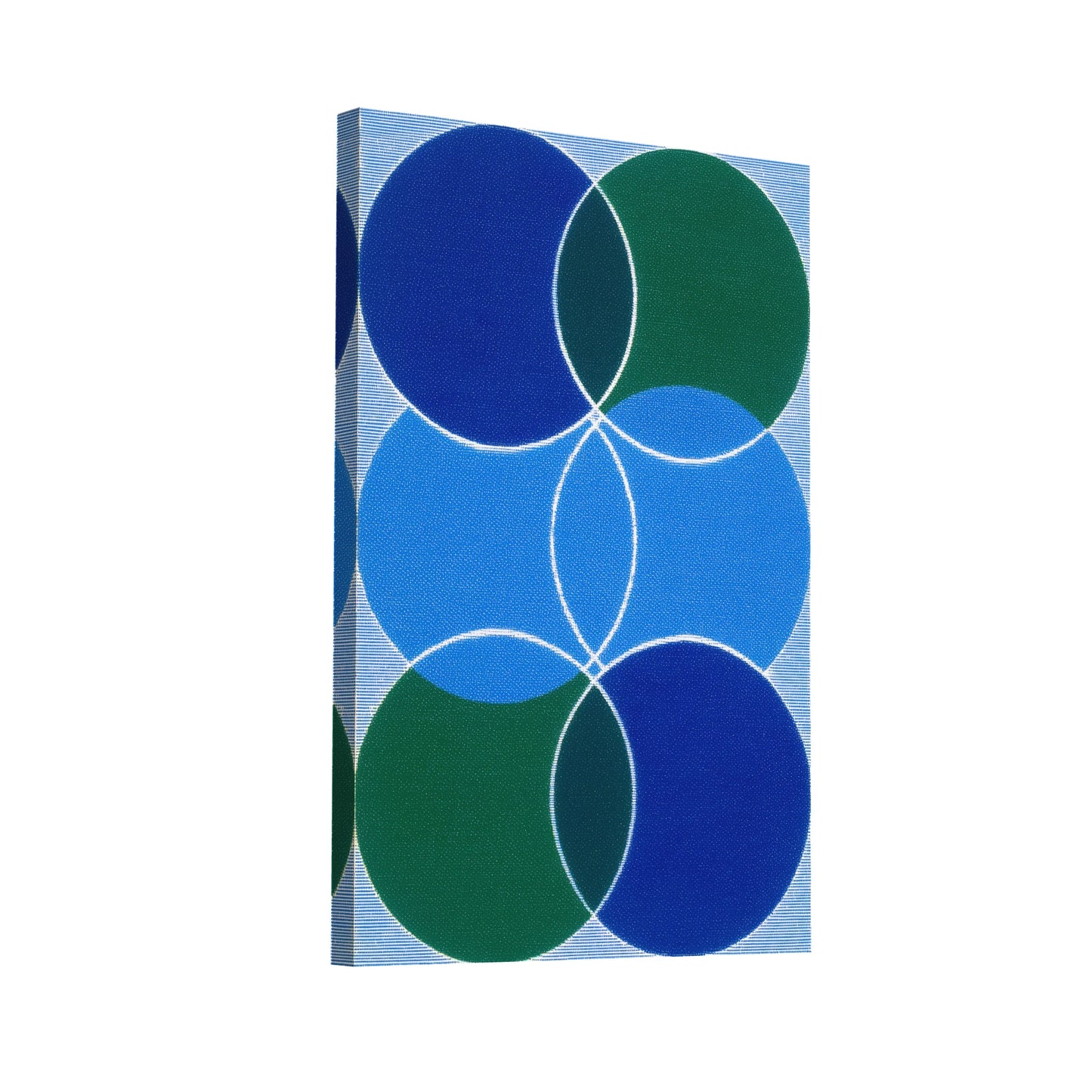 Product Hero 3D WebP Peinture Minimaliste aux Cercles Entrelacés en Bleu et Vert - Art Virtuoso