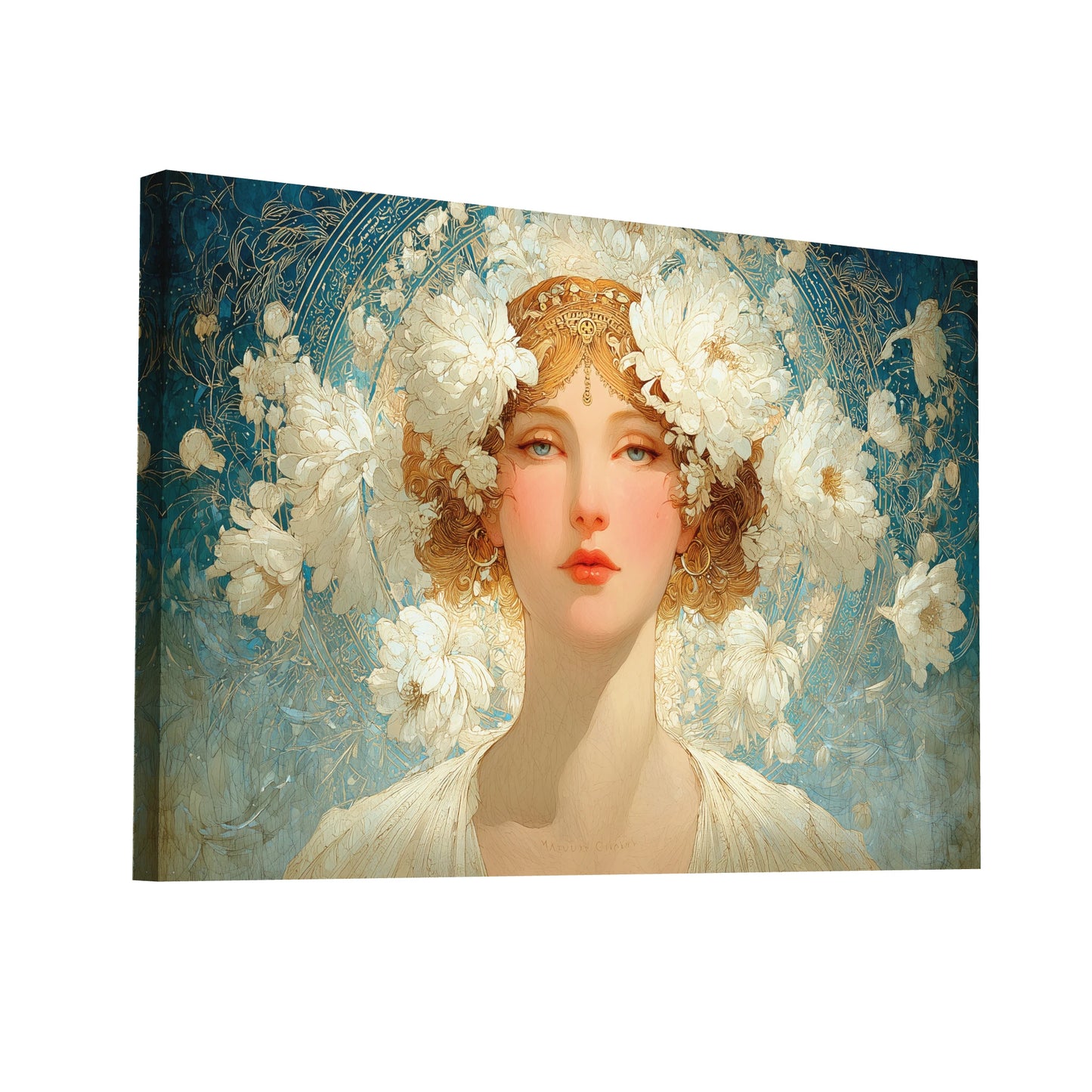 Product Hero 3D WebP Peinture Muse aux Chrysanthèmes – Portrait Art Nouveau - Art Virtuoso