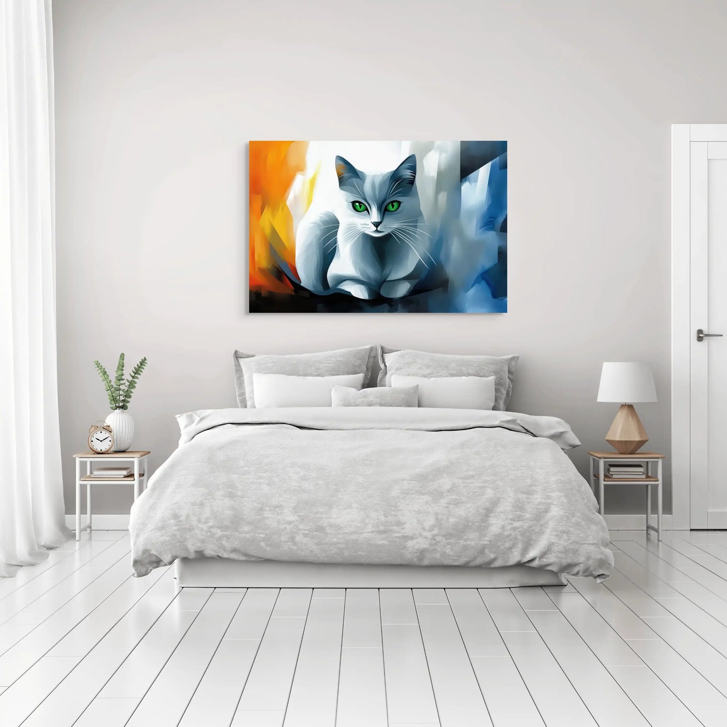 Peinture Chat Gris - Regard Émeraude Affiches, reproductions et œuvres graphiques Art Virtuoso