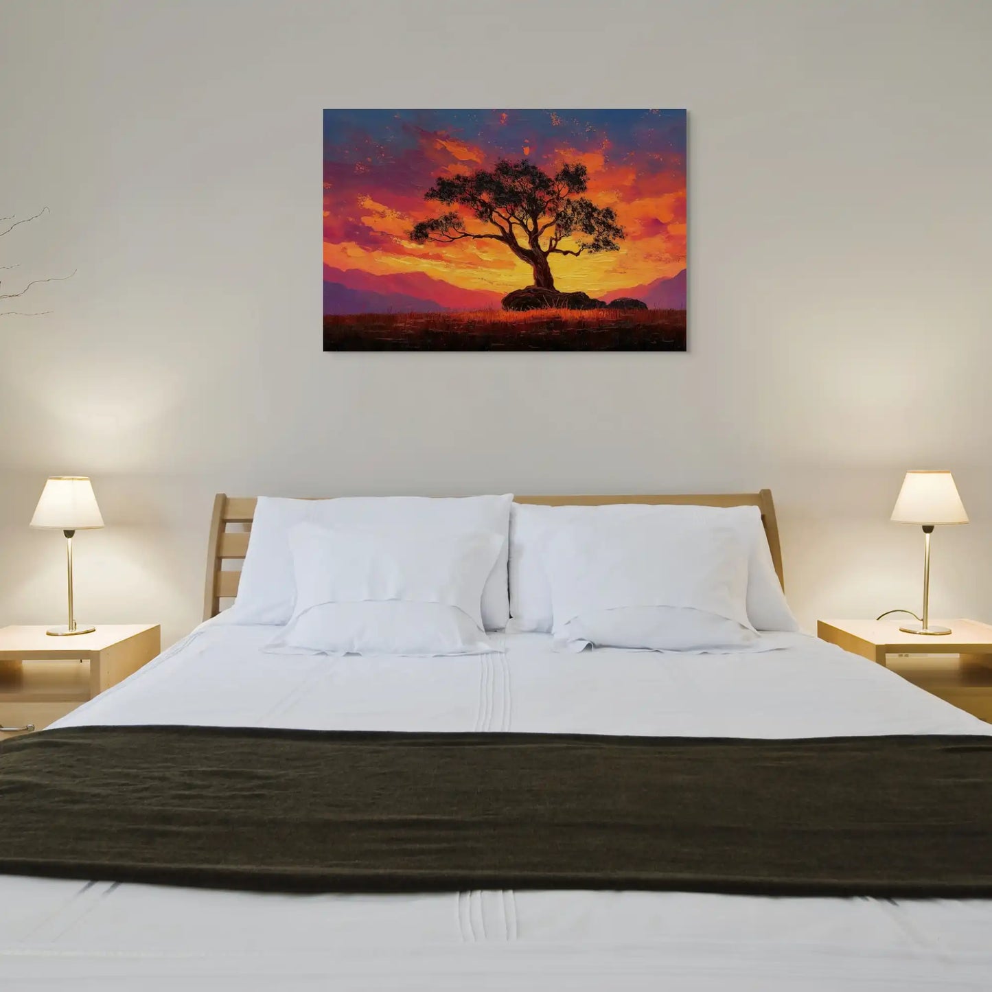 Tableau Peinture Coucher de Soleil - Arbre Solitaire