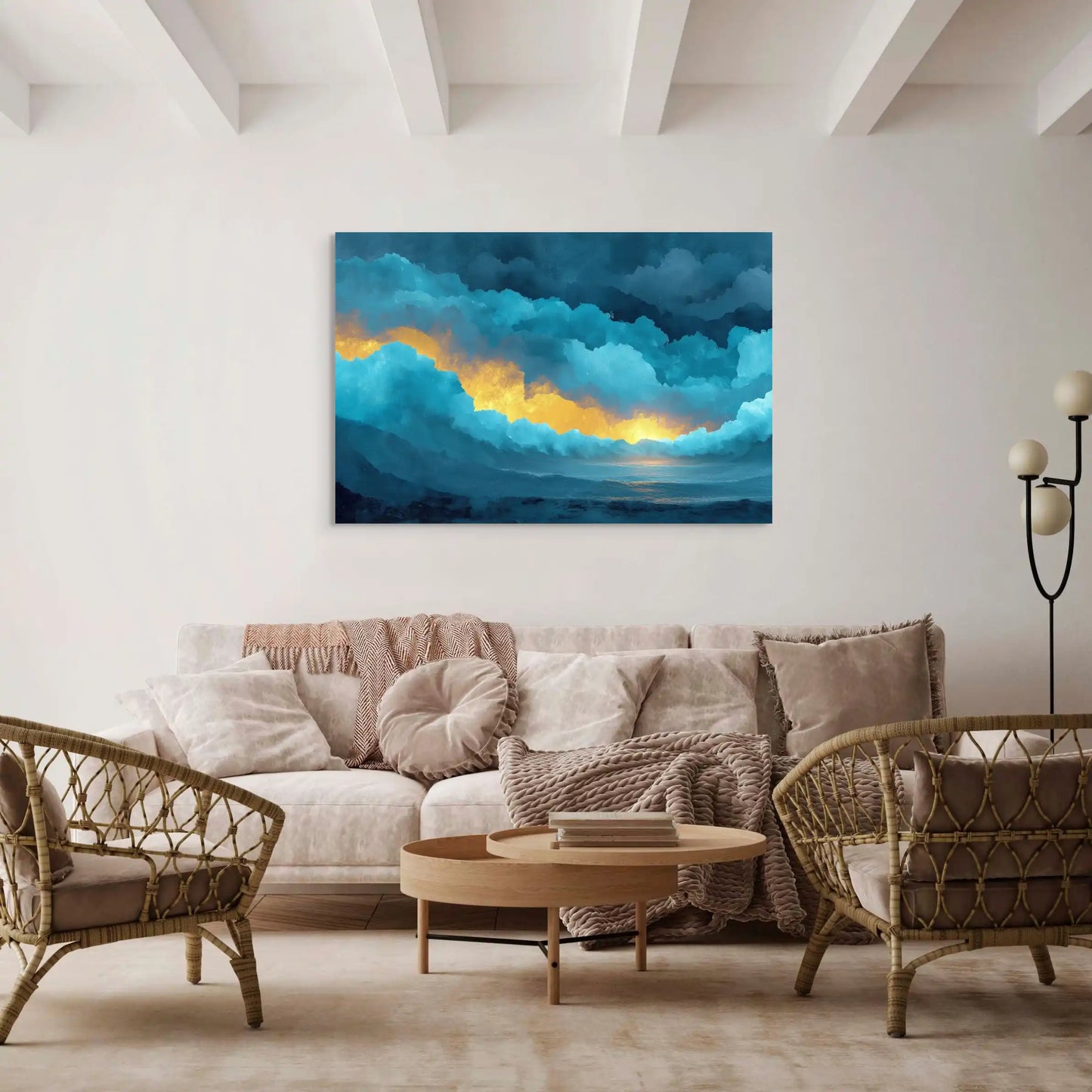 Peinture Coucher de Soleil Bleu : Éclaircie Céleste