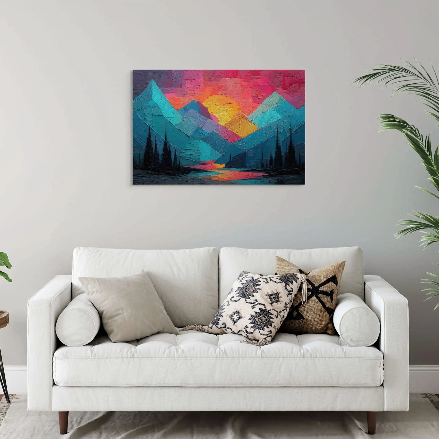 Peinture Coucher de Soleil - Montagne Lointaine