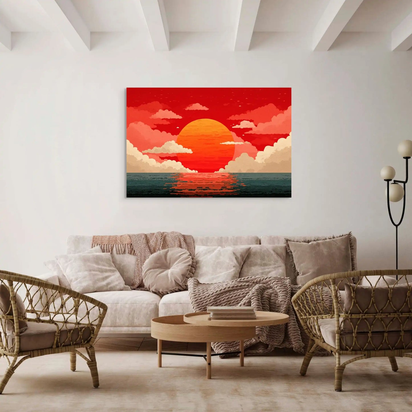 Tableau Peinture Coucher de Soleil Rouge : Horizon Écarlate