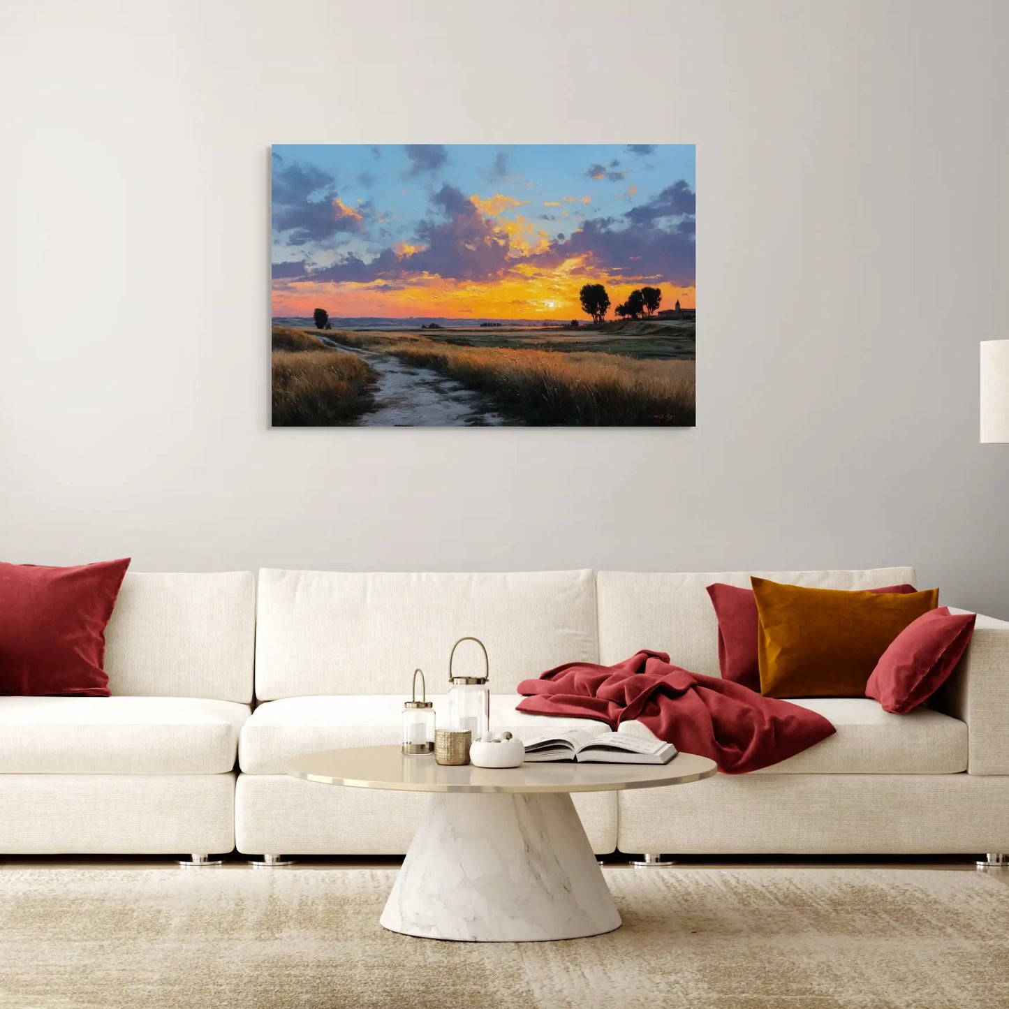 Peinture Coucher de Soleil Simple : Sérénité Champêtre