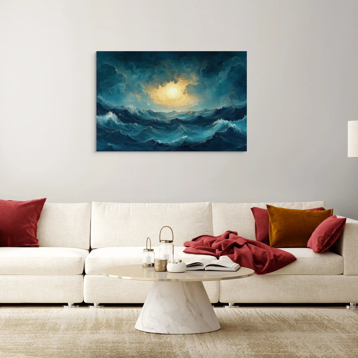 Peinture Coucher de Soleil Mer : Tempête Dorée