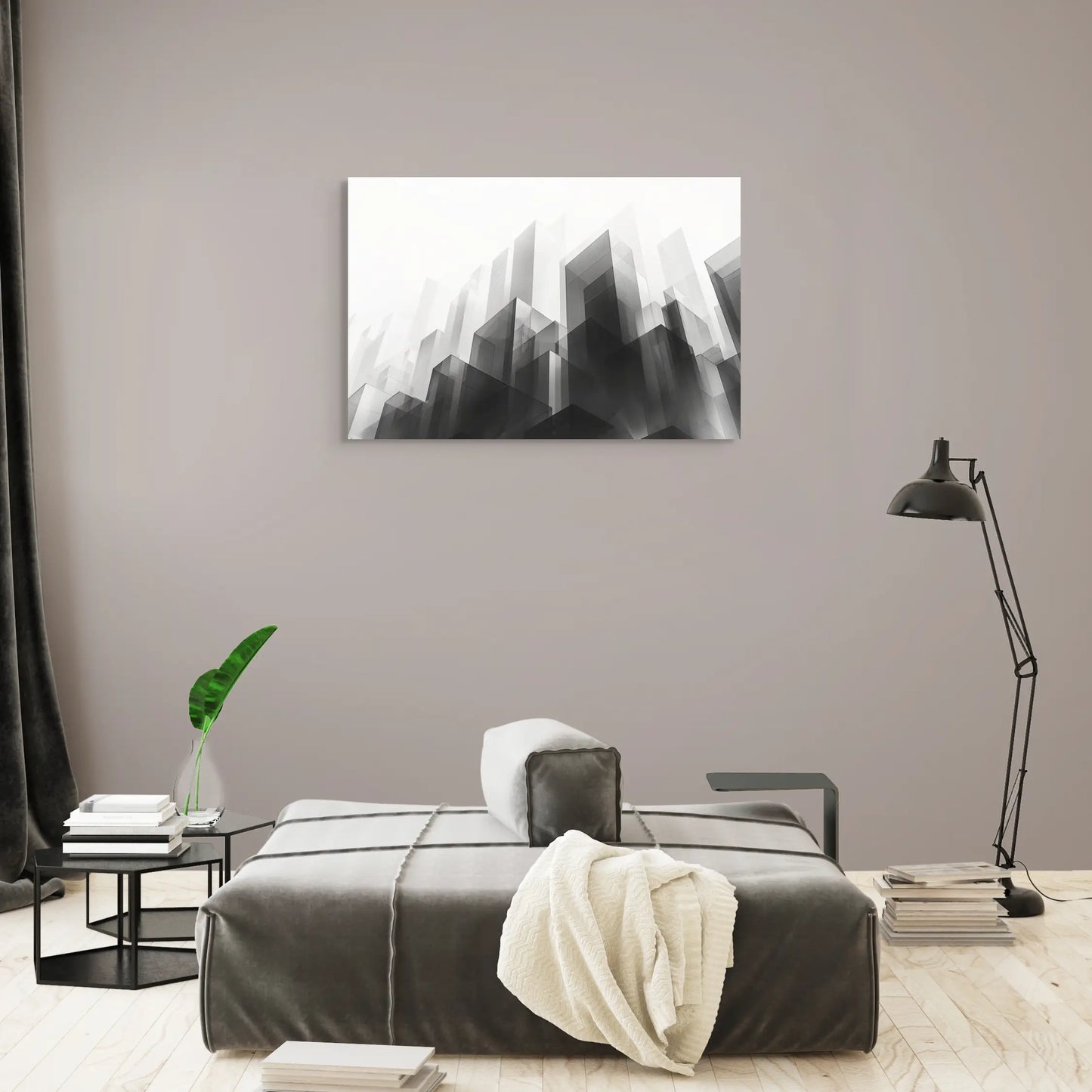 Peinture Minimaliste Noir et Blanc - Ville Furtive Affiches, reproductions et œuvres graphiques Art Virtuoso