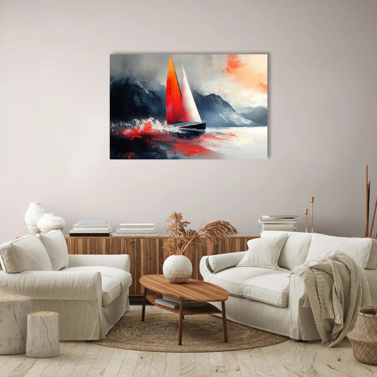 Tableau Bateau Voile Rouge : Odyssée Écarlate