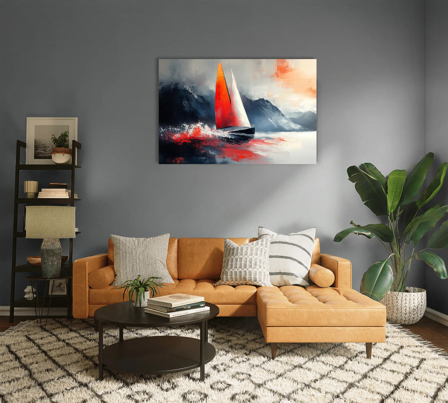 Tableau Bateau Voile Rouge : Odyssée Écarlate
