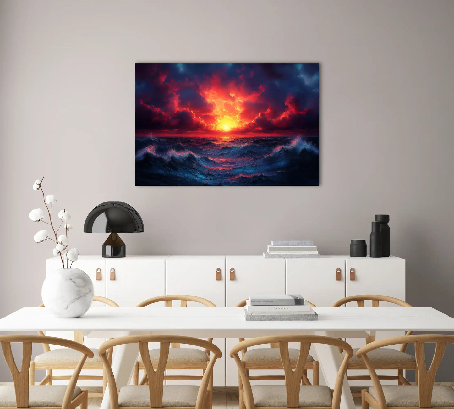 Tableau Mer Couchant : Symphonie Écarlate