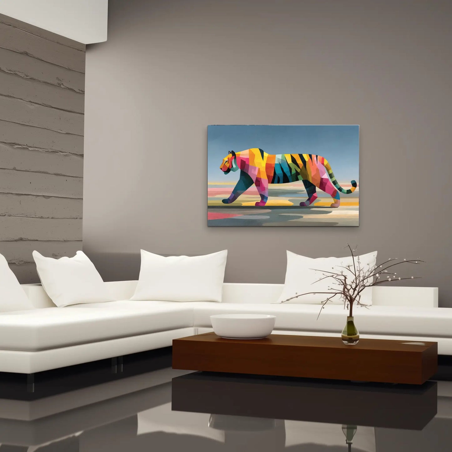 Peinture Tigre Abstrait : Prisme Géométrique