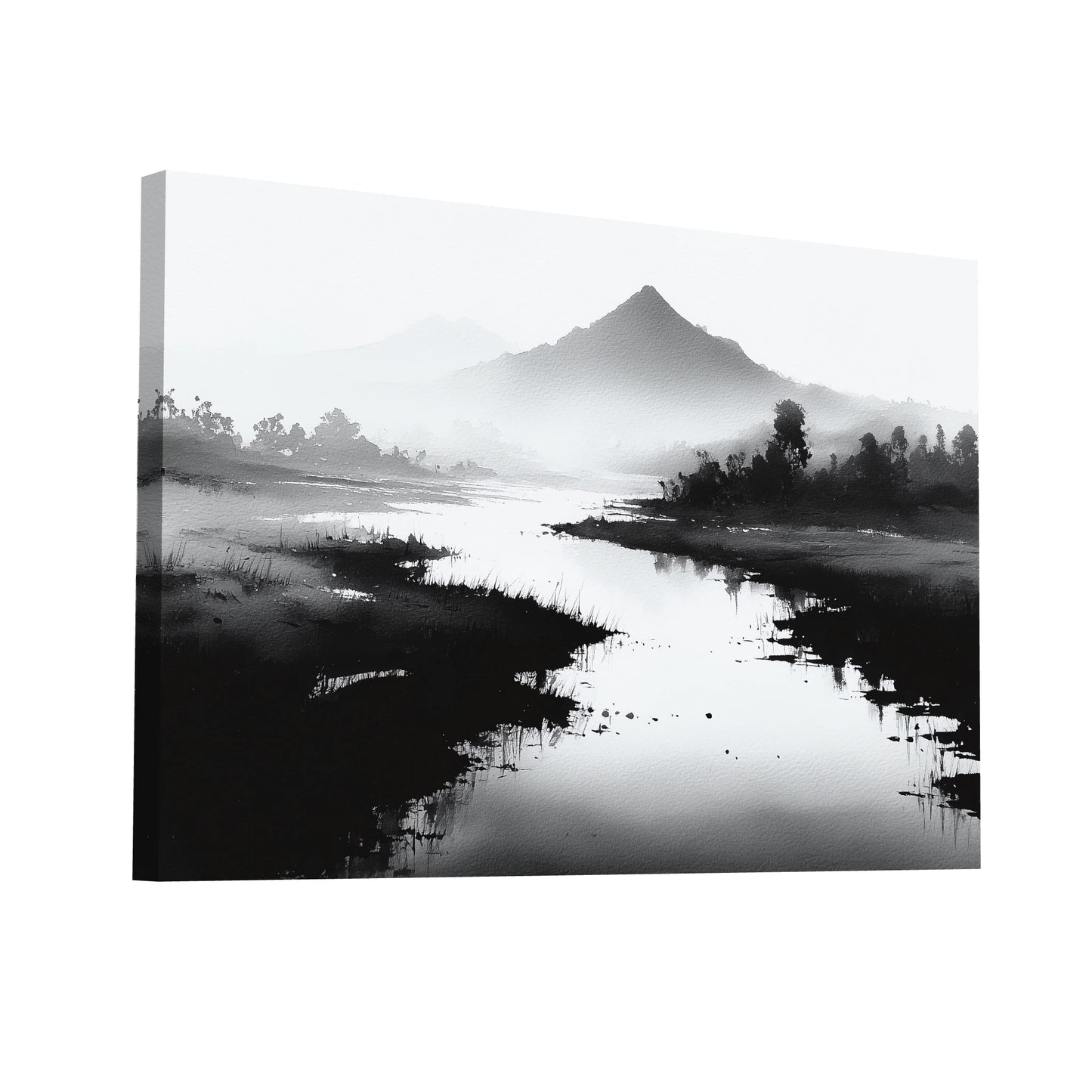Product Hero 3D WebP Sumi e Paysage - Rivière silencieuse et horizon contemplatif - Art Virtuoso