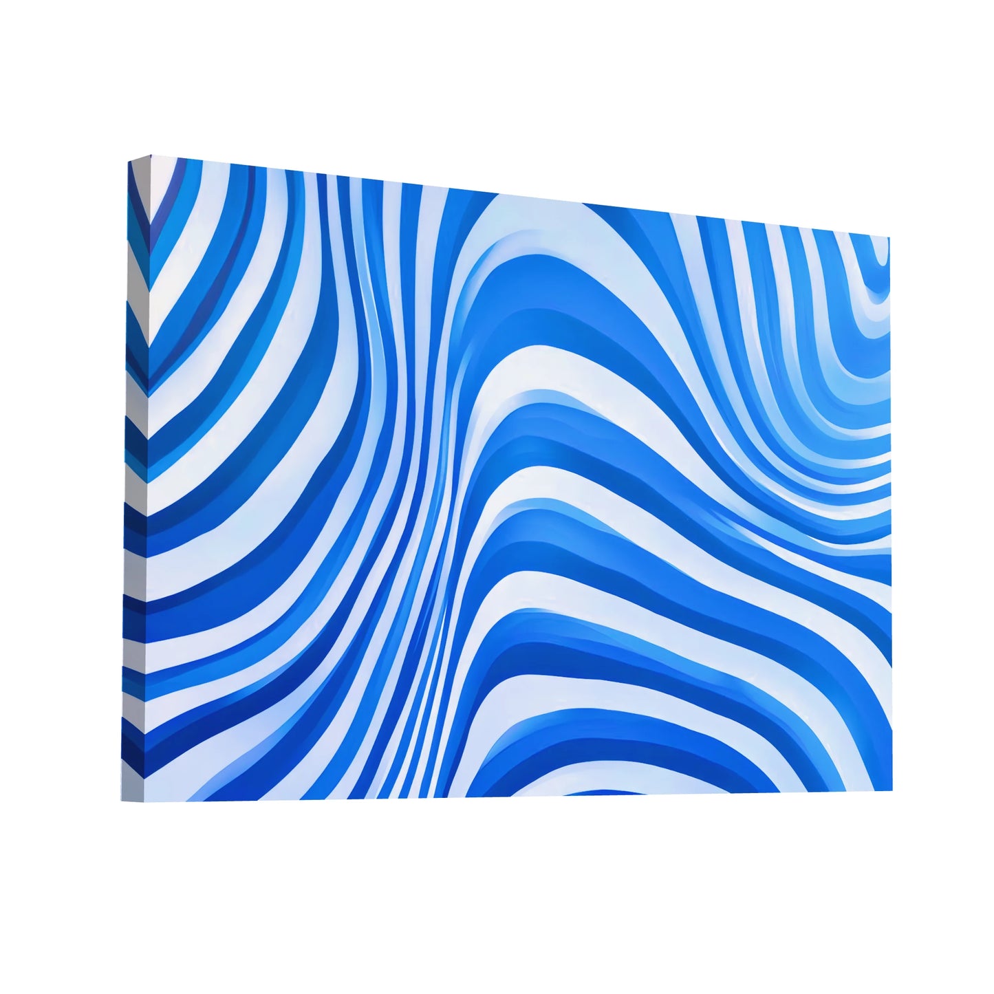 Product Hero 3D WebP Tableau Abstrait Bleu et Blanc - Harmonie Op Art - Art Virtuoso