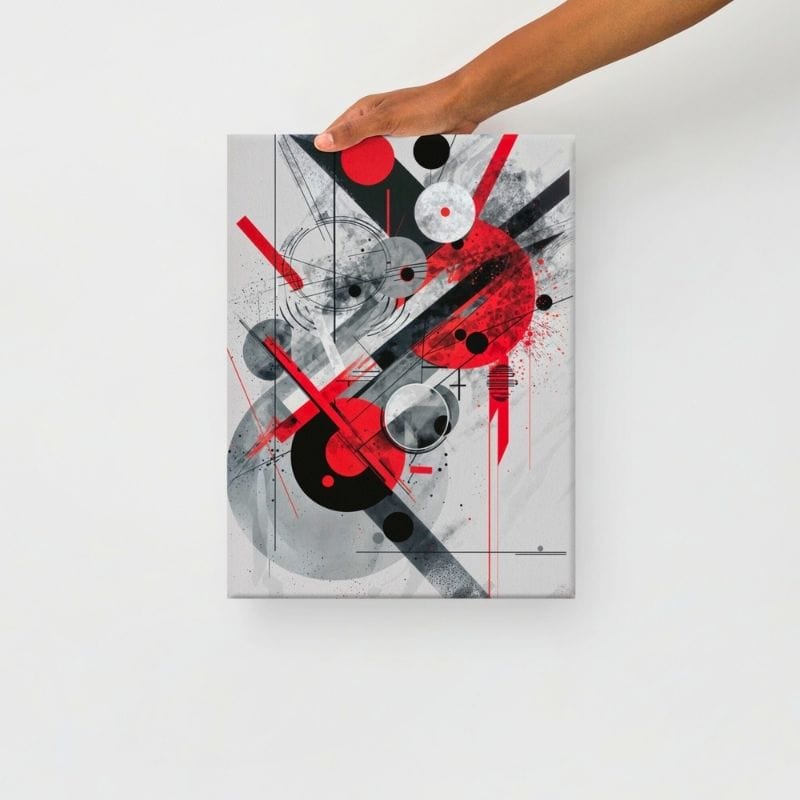 Tableau Abstrait Rouge, Noir et Gris Dynamique Art Virtuoso