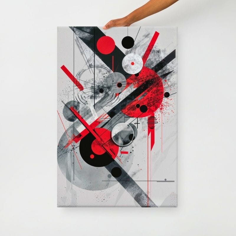 Tableau Abstrait Rouge, Noir et Gris Dynamique Art Virtuoso