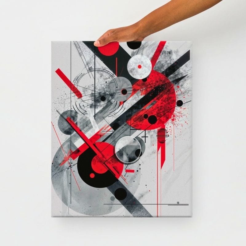 Tableau Abstrait Rouge, Noir et Gris Dynamique Art Virtuoso