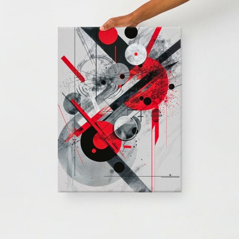 Tableau Abstrait Rouge, Noir et Gris Dynamique Art Virtuoso
