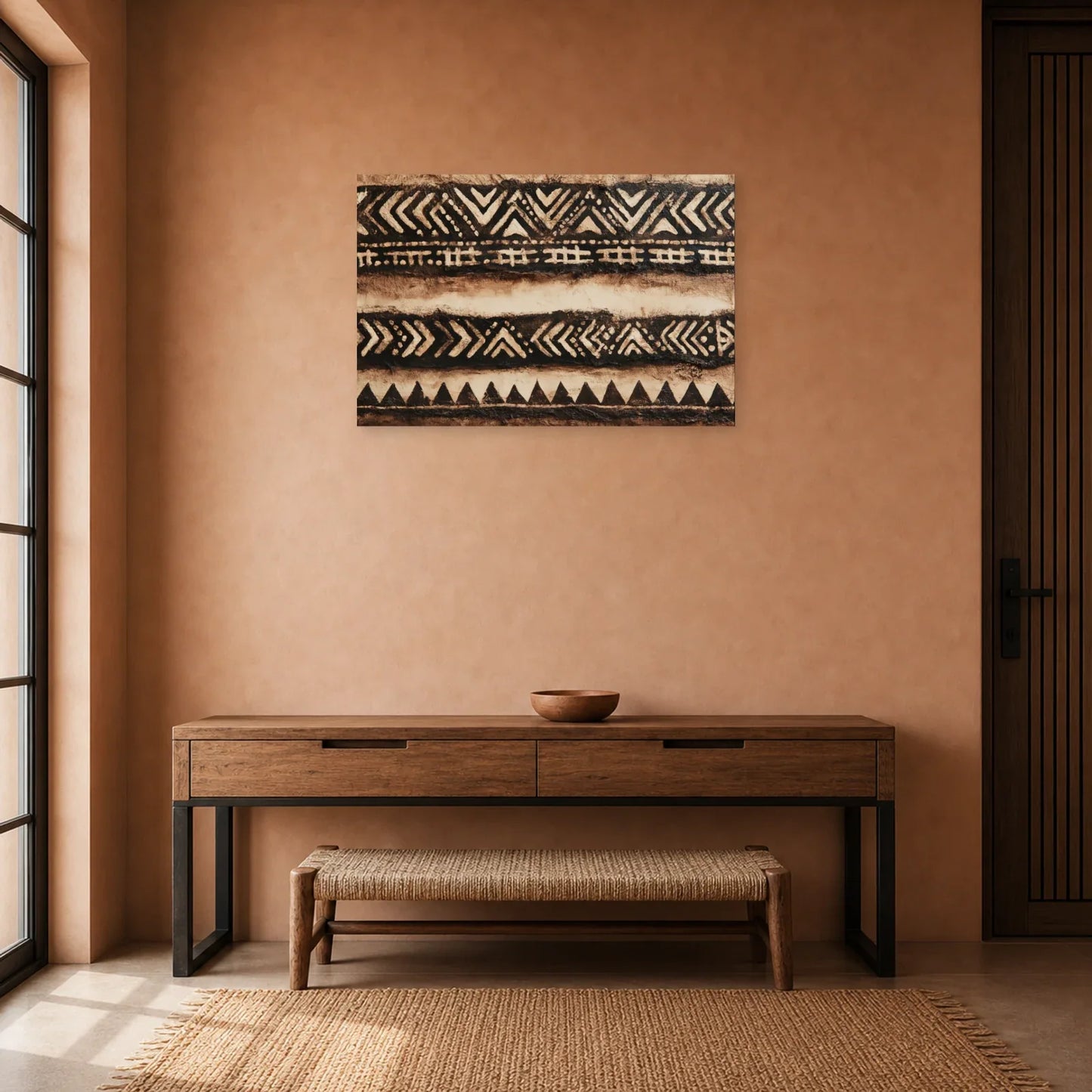 Tableau Africain Bogolan Moderne dans une entrée ou un couloir - Art Virtuoso
