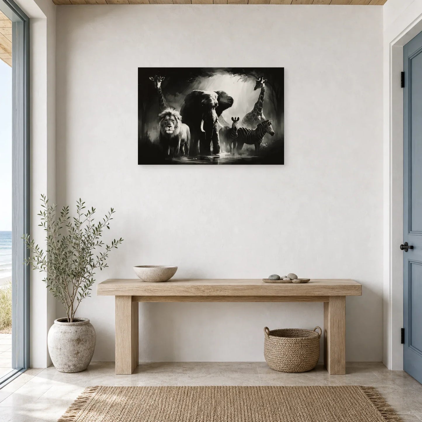 Tableau Animaux Sauvages Noir et Blanc - Cercle Sauvage dans une entree ou un couloir - Art Virtuoso