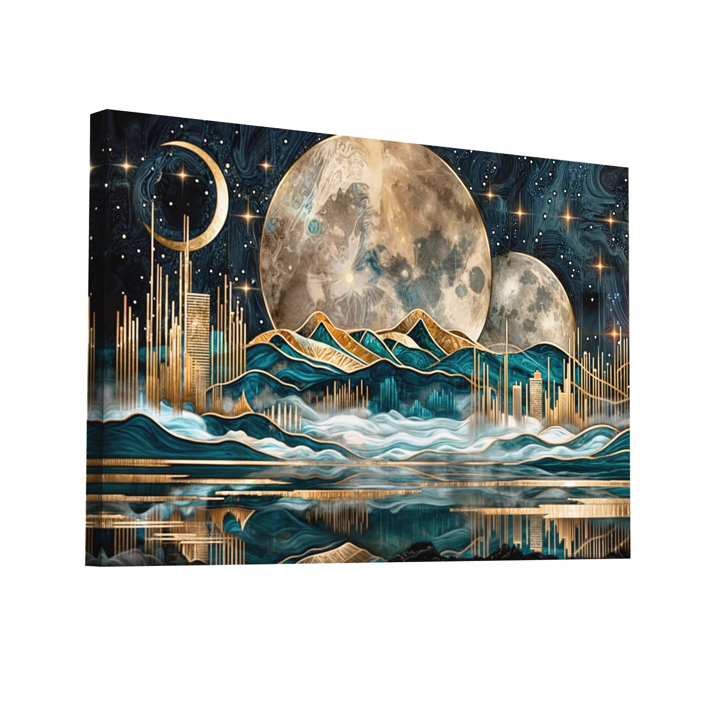 Product Hero 3D WebP Tableau Art Deco Contemporain Abstrait - Voyage Lunaire - Art Virtuoso