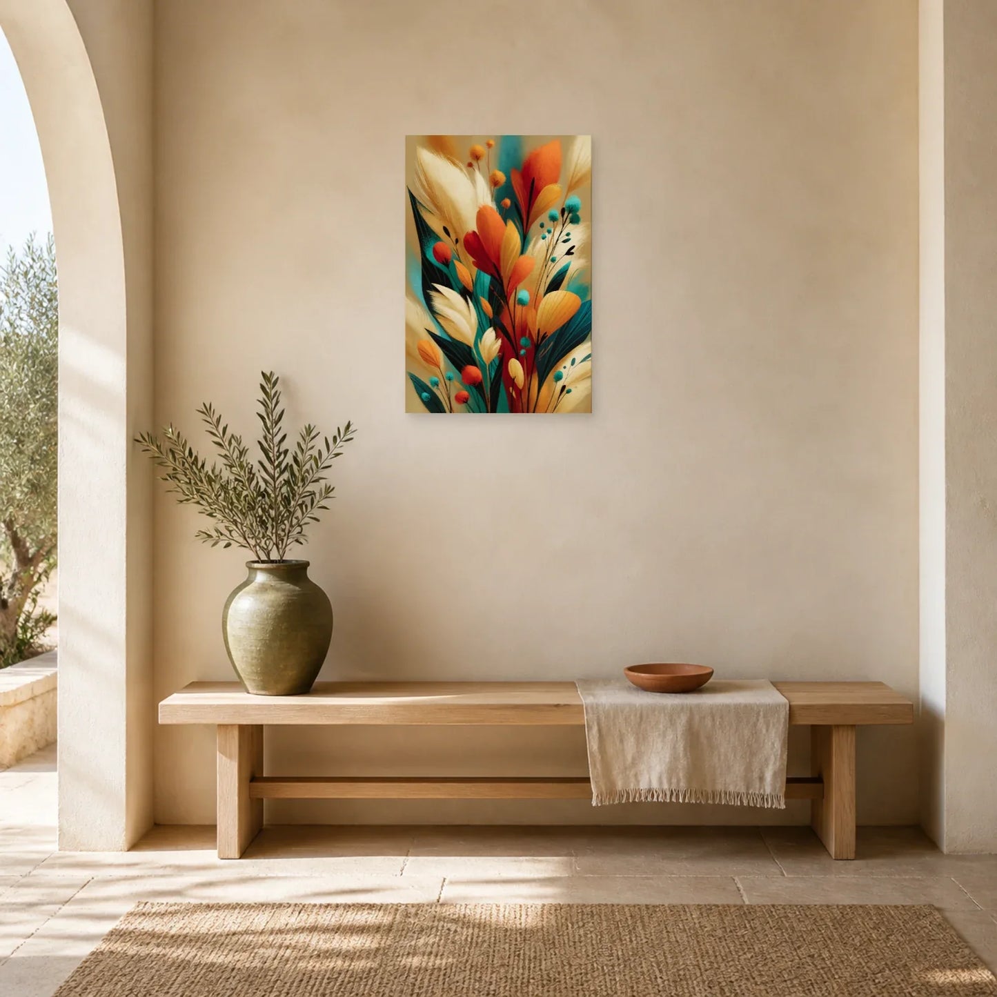 Tableau Bohème Décoration Murale Pampas dans une entree ou un couloir - Art Virtuoso