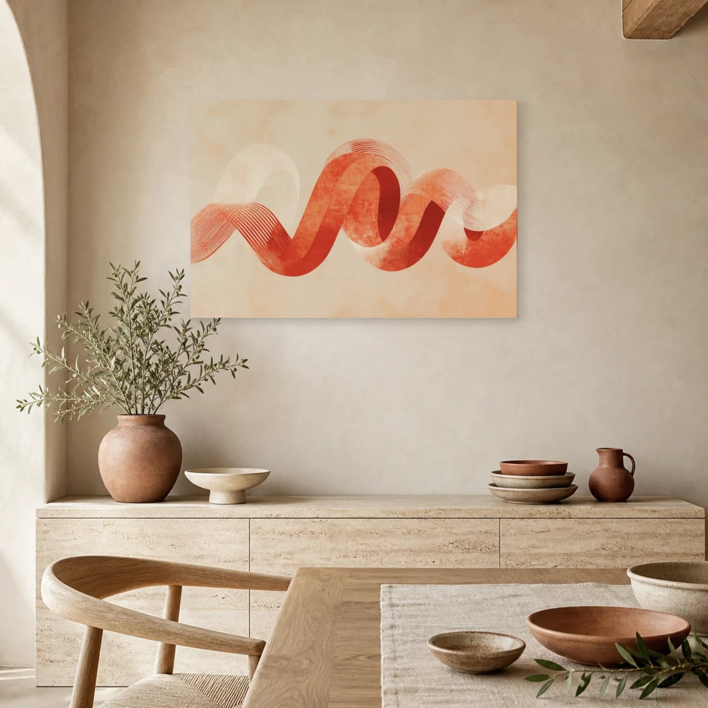 Tableau Calligraphie Ornementale Terracotta dans une cuisine - Art Virtuoso